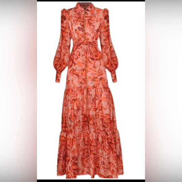 NEW! Long Sleeves Floral Dress Ankle Length size small. - Picture 6 of 6